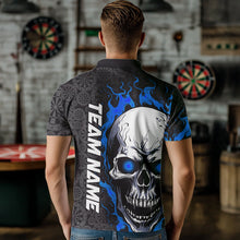 Load image into Gallery viewer, Black And Blue Flame Skull Custom Dart Polo Shirts For Men, Fire Dart Team Jerseys IPHW8498