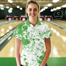 Load image into Gallery viewer, Custom Green Splatter Bowling Team League Shirts For Women, Bowling Jerseys Bowler Outfit IPHW10594