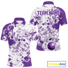 Load image into Gallery viewer, Custom Purple Splatter Bowling Team League Shirts For Men, Bowling Jerseys Bowler Outfit IPHW10595