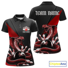 Load image into Gallery viewer, Custom Black And Red Cobra Snake Bowling Team Jerseys, Women Bowling Polo Shirts IPHW11085