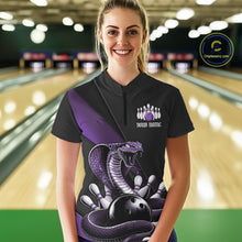 Load image into Gallery viewer, Custom Black And Purple Cobra Snake Bowling Team Jersey, Women Bowling Quarter-Zip Shirt IPHW11087