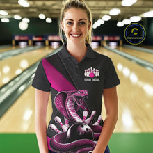 Load image into Gallery viewer, Custom Black And Pink Cobra Snake Bowling Team Jerseys, Women Bowling Polo Shirts IPHW11089