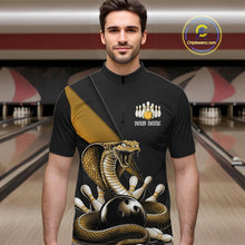 Load image into Gallery viewer, Custom Black And Yellow Cobra Snake Bowling Team Jerseys, Men Bowling Quarter-Zip Shirts IPHW11090