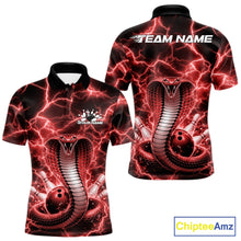 Load image into Gallery viewer, Custom Red Thunder Lightning Cobra Snake Bowling Team Men Polo Shirt, Bowling Jersey IPHW11092