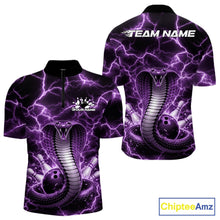 Load image into Gallery viewer, Custom Purple Thunder Lightning Cobra Snake Bowling Team Men Quarter-Zip Shirt, Bowling Jersey IPHW11093