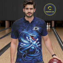 Load image into Gallery viewer, Custom Blue Snake Bowling Men Polo Shirt, Bowling Team Tournament Jerseys IPHW11094