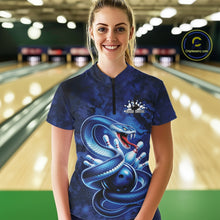 Load image into Gallery viewer, Custom Blue Snake Bowling Women Quarter-Zip Shirt, Bowling Team Tournament Jerseys IPHW11094