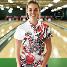 Load image into Gallery viewer, Custom Red Tribal Flame Bowling Women Polo Shirt, Polygonal Bowling Jerseys IPHW11378