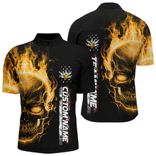 Load image into Gallery viewer, Flame Skull American Flag Custom Team Bowling Shirts For Men, Patriotic Bowling Shirt IPHW5154