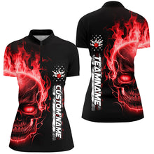 Load image into Gallery viewer, Flame Skull American Flag Custom Team Bowling Shirts For Women, Patriotic Bowling Shirt IPHW5155