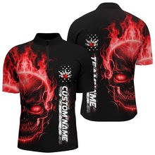 Load image into Gallery viewer, Flame Skull American Flag Custom Team Bowling Shirts For Men, Patriotic Bowling Shirt IPHW5155