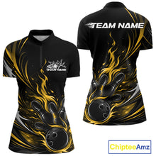 Load image into Gallery viewer, Custom Black And Yellow Fire Flame Bowling Women Jerseys, Bowling League Shirt IPHW10310
