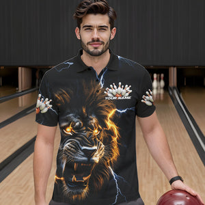 Custom Blue Thunder Lightning Lion Bowling Team Men Polo Shirts, Lion Bowling League Shirt IPHW8986