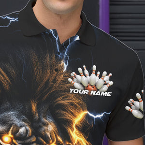 Custom Blue Thunder Lightning Lion Bowling Team Men Polo Shirts, Lion Bowling League Shirt IPHW8986