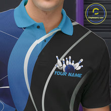 Load image into Gallery viewer, Custom Black And Blue Bowling Jerseys, Men Bowling Polo Shirt Team Uniform IPHW9226