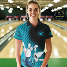 Load image into Gallery viewer, Custom Black And Blue Bowling Polo Shirts For Women, Blue Bowling Jerseys IPHW9401