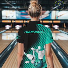 Load image into Gallery viewer, Custom Black And Ball Blue Bowling Quarter-Zip Shirts For Women, Blue Bowling Jerseys IPHW9402