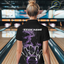 Load image into Gallery viewer, Custom Purple Smoke Bowling Quarter-Zip Team Shirts For Women, Flame Bowling League Shirt IPHW9563