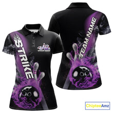 Load image into Gallery viewer, Custom Purple Flame Strike Bowling Team Polo Shirts For Women, Fire Bowling Jerseys IPHW9571