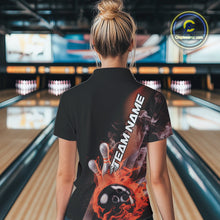 Load image into Gallery viewer, Custom Orange Flame Strike Bowling Team Women Quarter-Zip Shirt, Fire Bowling Jerseys IPHW9574
