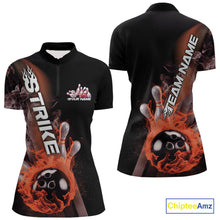 Load image into Gallery viewer, Custom Orange Flame Strike Bowling Team Women Quarter-Zip Shirt, Fire Bowling Jerseys IPHW9574