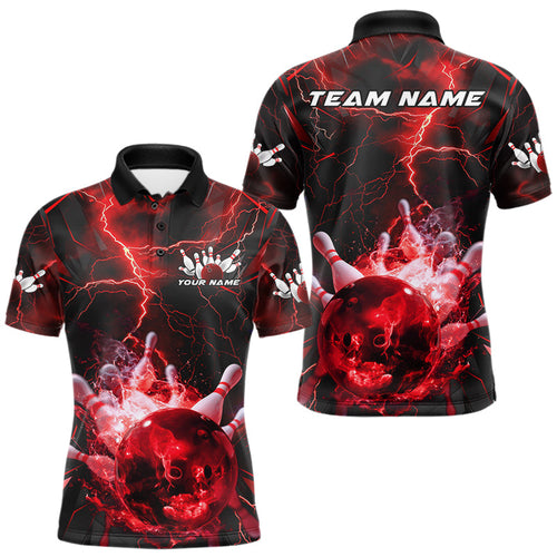 Custom Red Thunder Lightning Bowling Team Polo Shirts For Men, Red Bowling Jerseys IPHW9581