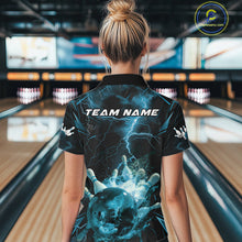 Load image into Gallery viewer, Custom Blue Thunder Lightning Bowling Team Women Quarter-Zip Shirt, Red Bowling Jerseys IPHW9582