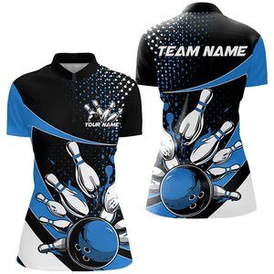 Black And Blue Custom Bowling Uniforms Bowling Shirts For Women, Bowling Team League Shirts IPHW7283