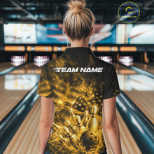Load image into Gallery viewer, Custom Yellow Fire Patriotic Bowling Women Shirt, American Flag Flame Bowling Jersey IPHW11108