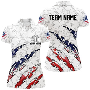 Custom American Flag Patriotic Bowling Shirts For Women, Personalized Bowling Team Shirts IPHW7043