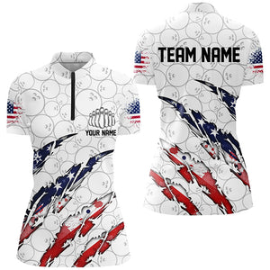 Custom American Flag Patriotic Bowling Shirts For Women, Personalized Bowling Team Shirts IPHW7043