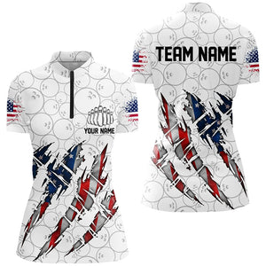 Custom American Flag Patriotic Bowling Shirts For Women, Personalized Bowling Team Shirts IPHW7044