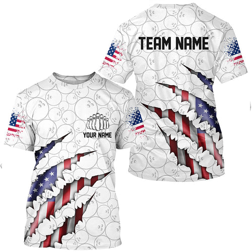 Personalized American Flag US Bowling Team T-Shirts For Men Patriotic Bowling Gifts IPHW5523