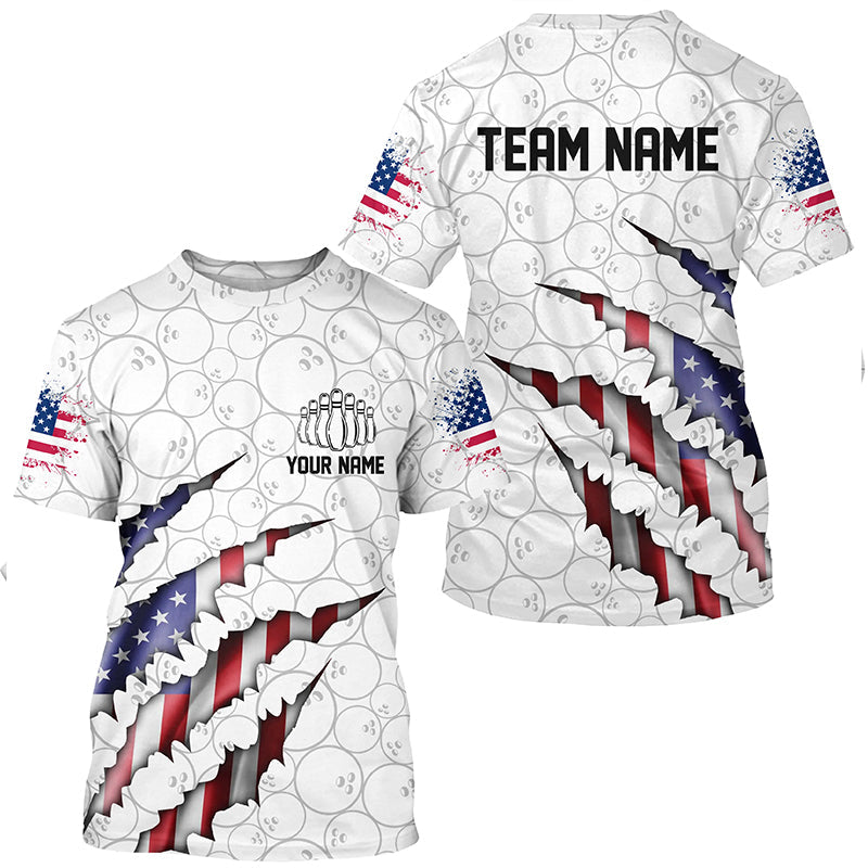 Personalized American Flag US Bowling Team T-Shirts For Men Patriotic Bowling Gifts IPHW5523