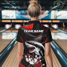 Load image into Gallery viewer, Custom Black And Red Shark Bowling Team Women Quarter-Zip Shirt, Bowling League Shirt IPHW9002