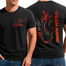 Load image into Gallery viewer, Custom Black And Red Flame Strike Bowling T-Shirts For Men, Fire Bowling Shirt IPHW9054