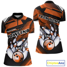 Load image into Gallery viewer, Custom Black And Orange Hexagon Pattern Bowling Women Quarter-Zip Shirts, Team Uniform IPHW9421