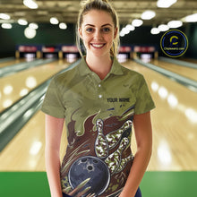 Load image into Gallery viewer, Custom Military Camo Bowling Polo Shirts For Women, Patriotic Veteran Bowling Team Shirt IPHW8038