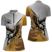 Load image into Gallery viewer, Custom Yellow Eagle Bowling Team Women Quarter-Zip Shirt, Bowling Team Shirt Bowlers Outfit IPHW8757