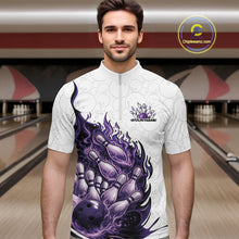 Load image into Gallery viewer, Cusom Purple Blue Flame Bowling Men Quarter-Zip Team Shirt, Fire Bowling Tournament Jersey IPHW11128