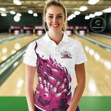 Load image into Gallery viewer, Cusom Pink Flame Bowling Women Polo Team Shirt, Fire Bowling Tournament Jersey IPHW11130