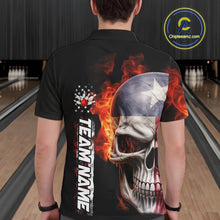 Load image into Gallery viewer, Custom Flame Skull American Texas Flag Men Bowling Team Shirt, Patriotic Bowling Jerseys IPHW10635