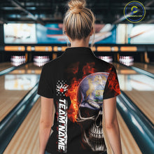 Load image into Gallery viewer, Custom Flame Skull American Michigan Flag Women Bowling Shirt, Patriotic Bowling Jersey IPHW10636
