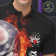 Load image into Gallery viewer, Custom Flame Skull American Ohio Flag Men Bowling Team Shirt, Patriotic Bowling Jersey IPHW10637
