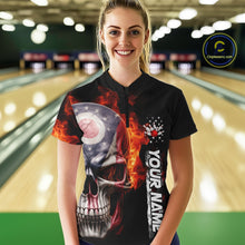 Load image into Gallery viewer, Custom Flame Skull American Ohio Flag Women Bowling Team Shirt, Patriotic Bowling Jersey IPHW10637