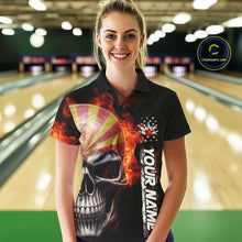 Load image into Gallery viewer, Custom Flame Skull American Arizona Flag Women Bowling Team Shirt, Patriotic Bowling Jersey IPHW10638
