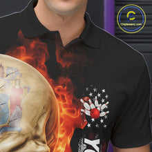 Load image into Gallery viewer, Custom Flame Skull American New Jersey Flag Men Bowling Shirt, Patriotic Bowling Shirt IPHW10639
