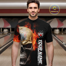 Load image into Gallery viewer, Custom Flame Skull American New Jersey Flag Men Bowling Shirt, Patriotic Bowling Shirt IPHW10639