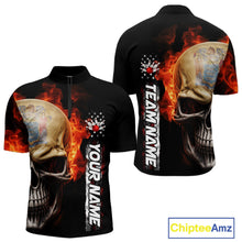 Load image into Gallery viewer, Custom Flame Skull American New Jersey Flag Men Bowling Shirt, Patriotic Bowling Shirt IPHW10639