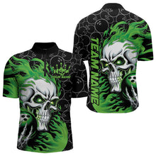 Load image into Gallery viewer, Custom Black And Green Flame Skull Bowling Men Quarter-Zip Shirts, Skull Halloween Bowling Outfit IPHW8775
